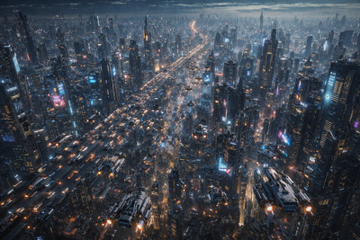 Lotek Sci-fi-scene Futuristic Megacity Spaceships 01